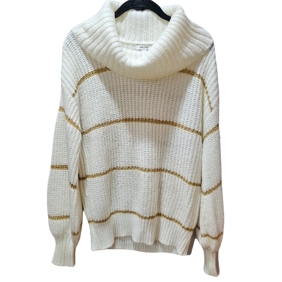 Nine West Sweaters - Nine West Chunky Knit Turtleneck Sweater Metallic Gold Sequined Stripes Size L